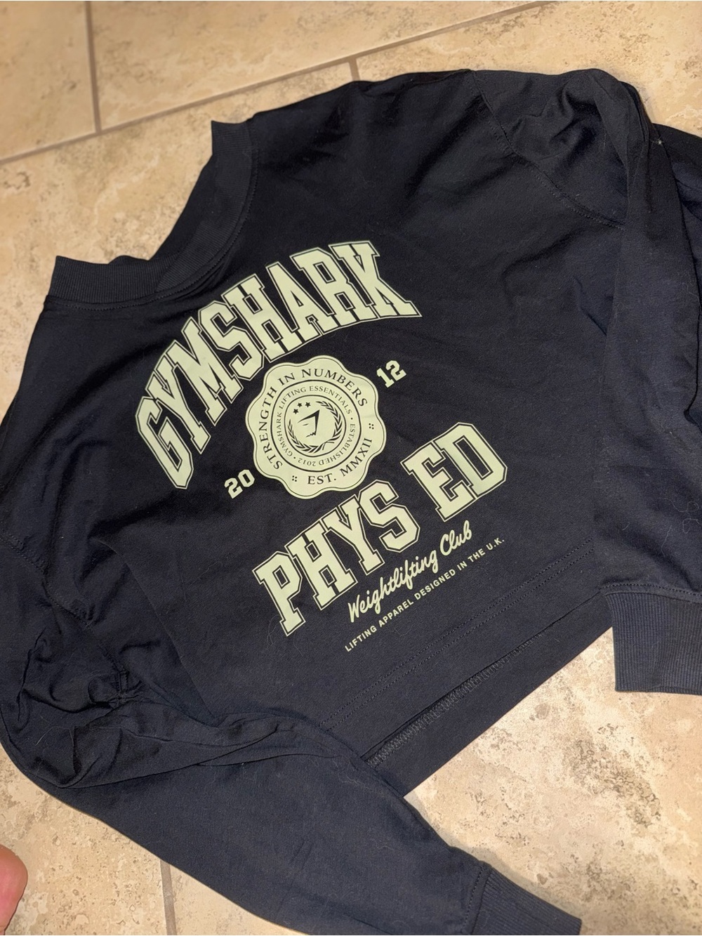 Gymshark Black Long Sleeve Crew with Pale Green Phys Ed Graphic